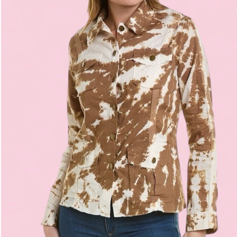 Wearables Brown Tie Dye Linen Utility Shirt Jacket Size L